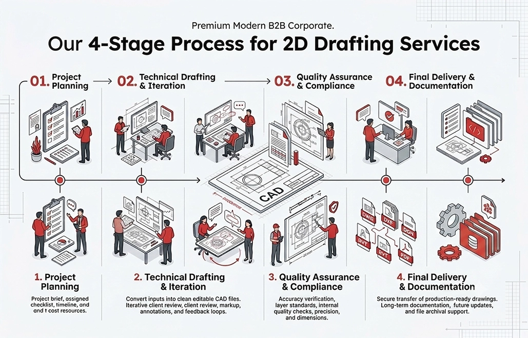 Our 4-Stage Process for 2D Drafting Services